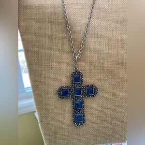 Sarah Coventry Vintage Cross Necklace with‎ Faux Turquoise